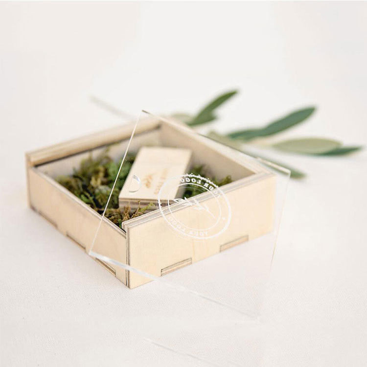Einfache Luxus-Box Naturholz Acryl Geschenk Holz offenes Geschenk Kiste Lagerkiste mit Deckel