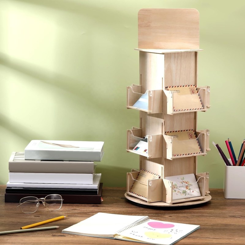 Wohnzimmermöbel 3 Stufe 4 Seitige drehbare Holz-Display-Stand mit 360-Rotation