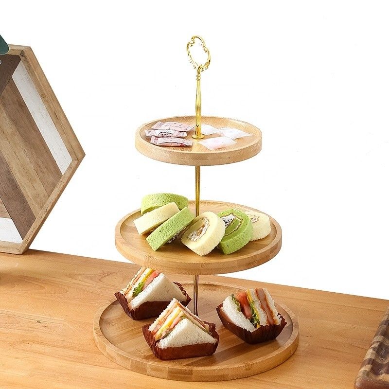 Custom Größe 3 Schicht Bambus Cupcake Stand für Party Früchte Snacks Servieren Tablett OEM ODM