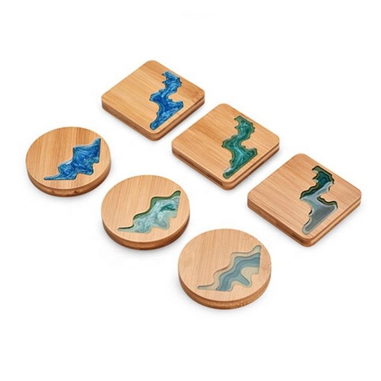 10cm Live Edge Bambus Quadrat Harz Holz Epoxy Holz Achterbahn Harz Fluss Blau Smaragd