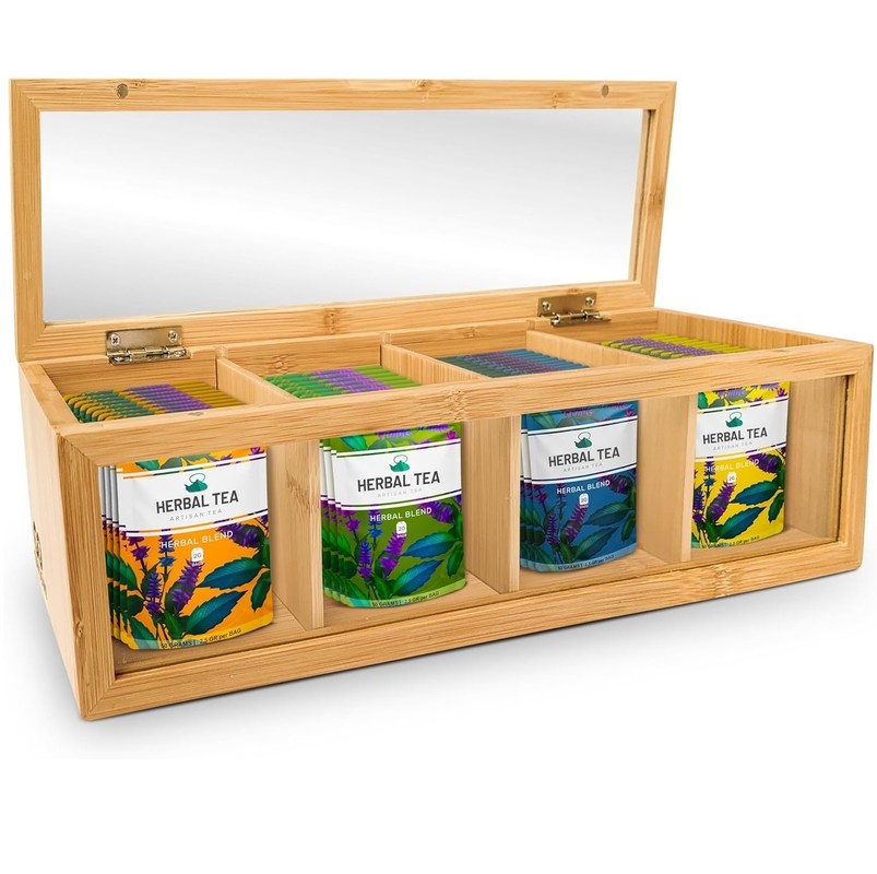 Holz-Tee-Taschen-Organisator mit Laser-Gravurdruck und klarem Acrylglasfenster