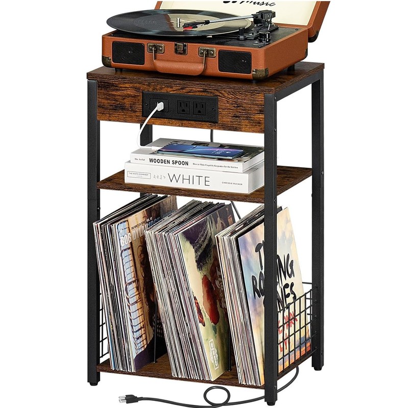 Aufbewahrungsbehälter Design Stil Brauner Nachttisch mit USB-Anschlüssen und Ladestation