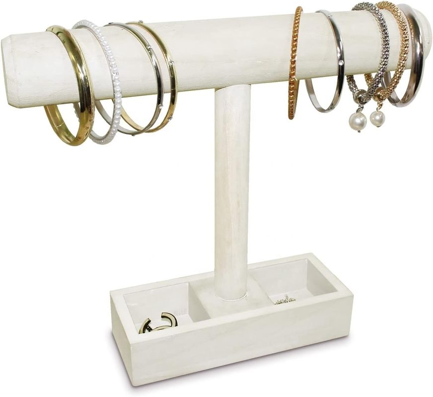 Wohnzimmer Holz T-Bar Schmuck-Display-Stand mit 2-Abteil-Speicherfach