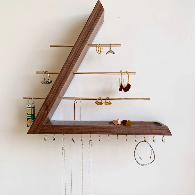 Logo angepasst akzeptabel unfertiges Birkenholz Farbe hängende Walnuss Schmuck Organisator