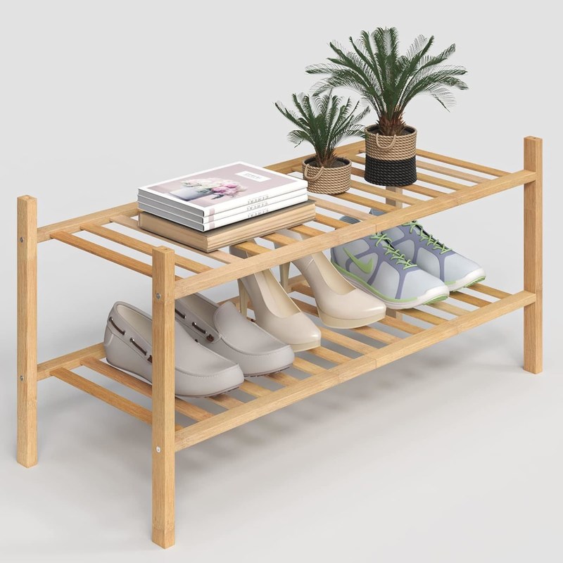Multifunktionale 2-Stufen-Bamboo-Stackbare Schuhregal-Organisator für funktionales Design
