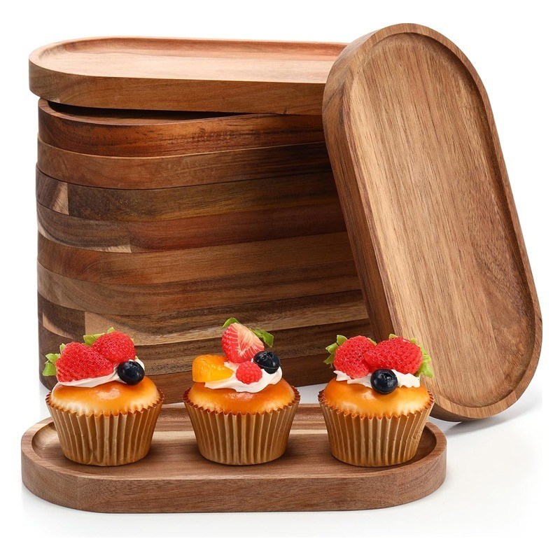 10 Zoll ovaler Holz-Teller mit Pflanzenöl-Beschichtung und Naturholzfarbe