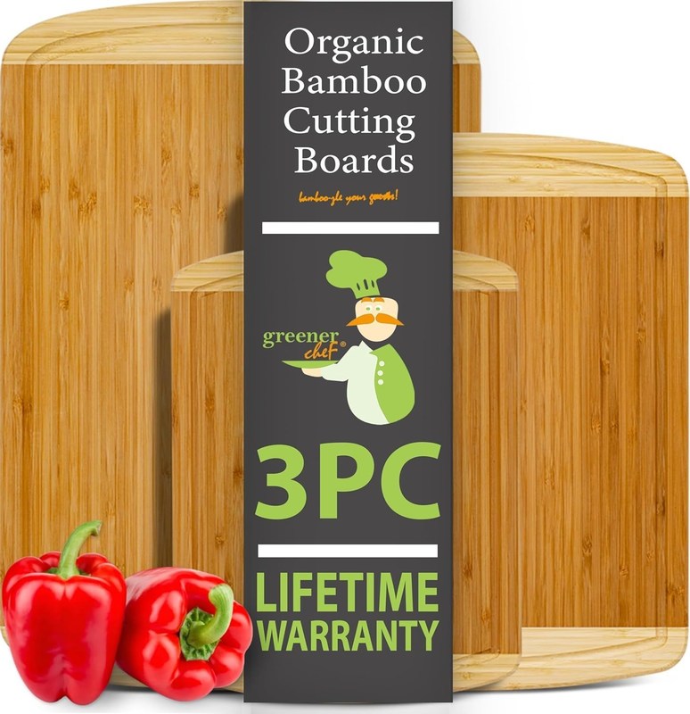 Organic Bamboo Cutting Board Set von 3 mit lebenslangen Ersatzteilen und Saftgroove