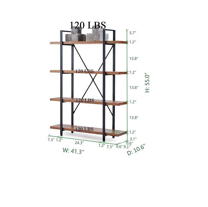 Rechteck 4 Stufe Natur 4 Regal Rustikales Solides Echtholz Bücherregal Metall Bücherregal Wohnzimmermöbel