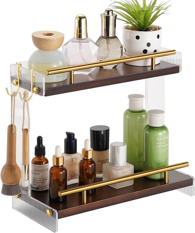 Holz-Badezimmer Vanity Countertop Organisator für Kosmetik und Hautpflege 2 Stufe Kommode
