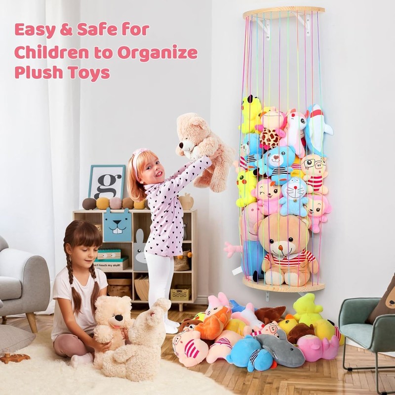 Holz Halbkreis Design Wand hängende Plush-Spielzeug-Organisator für gefüllte Tierlager