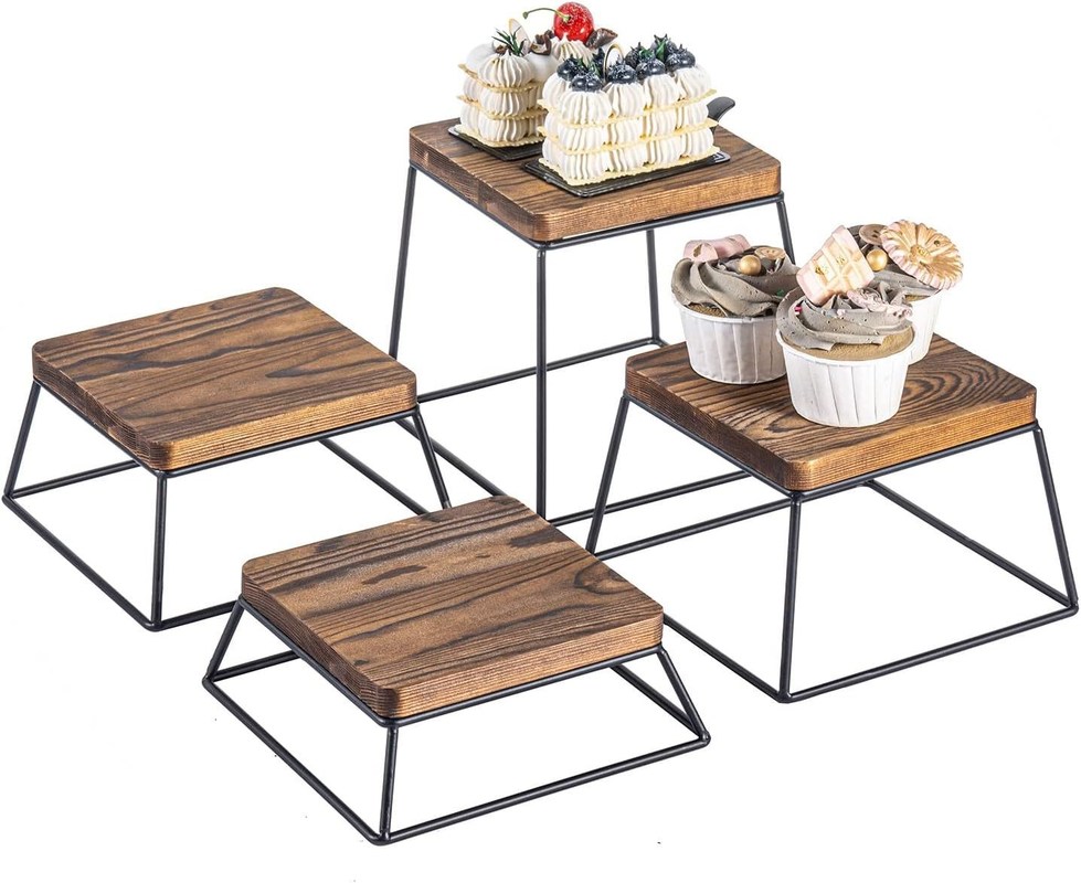 Hochmenge Brannte Holz Schwarzmetall Draht Quadratisch Lebensmittel Anzeige Holz-Pizza-Stände