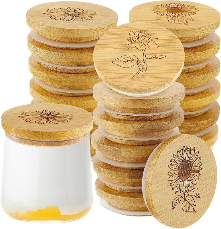 Holz einfache Farbe Bambus-Glasdeckel mit Silikon-Siegelringe Einfach offenes Ende Design