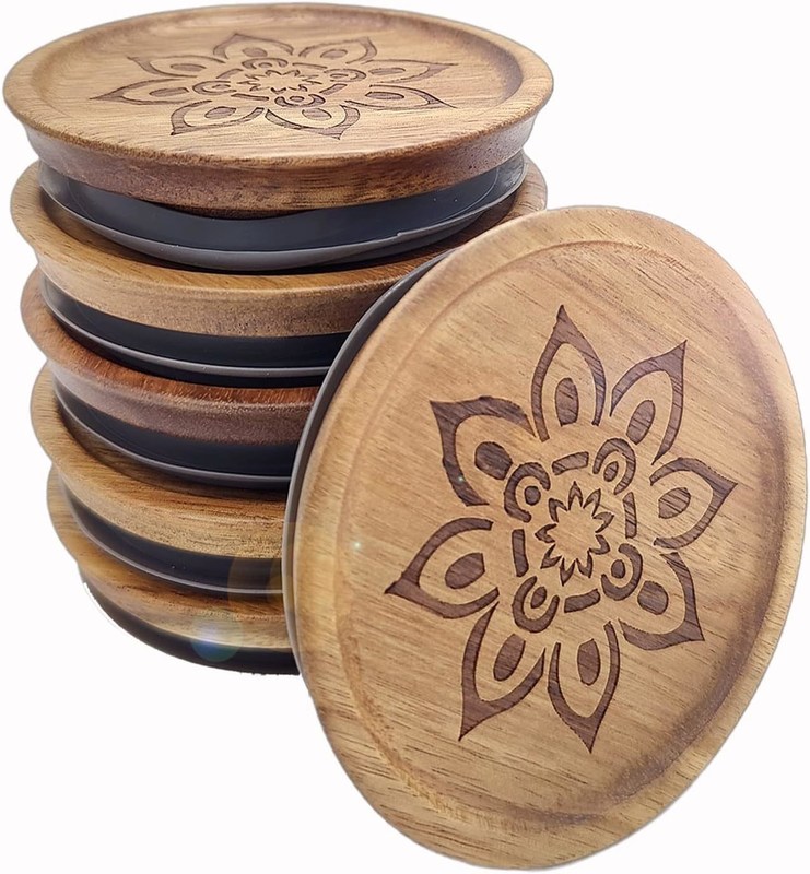 Hoch-Borosilikat-Glas 6Pcs Glasbehälter mit Holz Klarfarbe Deckel und Bambus Deckel