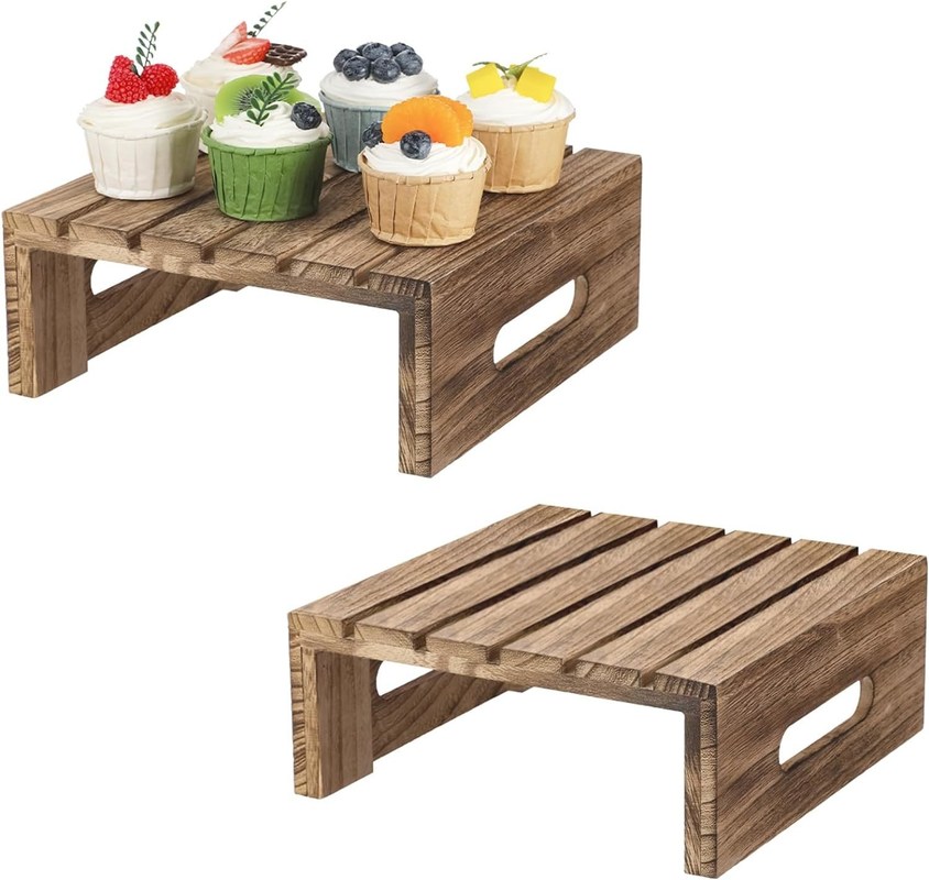 Rustikale Braune Brannte Holzkake Holz Dessert Buffet Anzeigehalter von Kunden