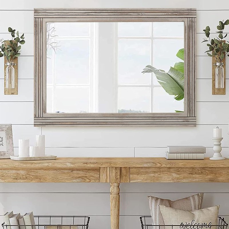 Holz Splitter Wandspiegel für Badezimmer Massivholzrahmen Rustika Bauernhaus Eitelkeitsspiegel