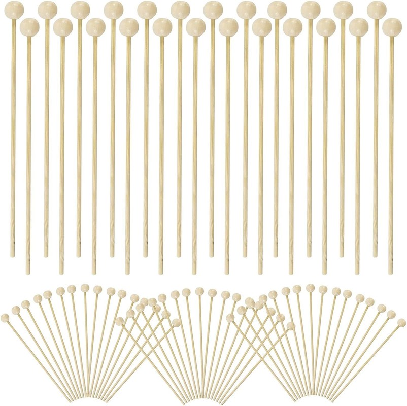 100 PCS 6 Zoll Rock Candy Sticks mit Ball Holz Swizzle Sticks Modernes und einfaches Design