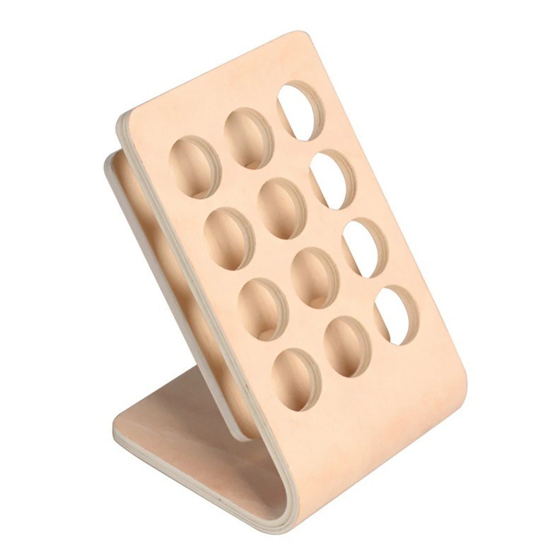 Seidenbildschirmdruck 12 Löcher Holz Flasche für ätherische Öle Anzeigestand für Lagerregal