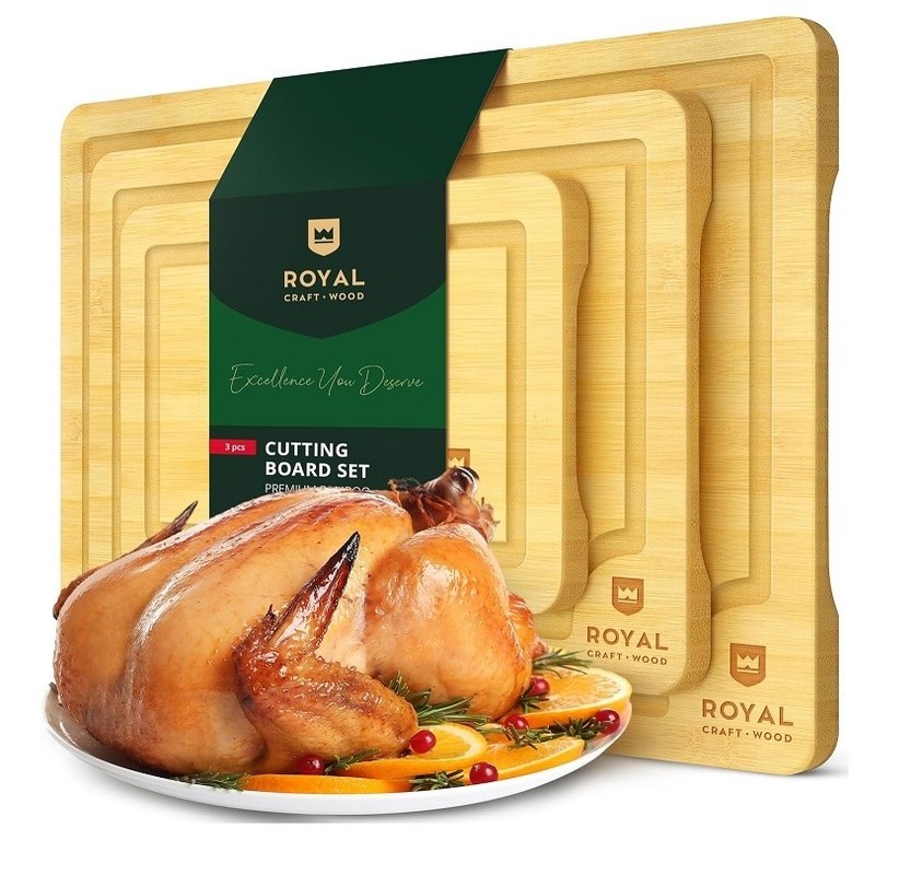 Extragroßes Schneidbrett aus natürlichem Bambus mit Ölgruben