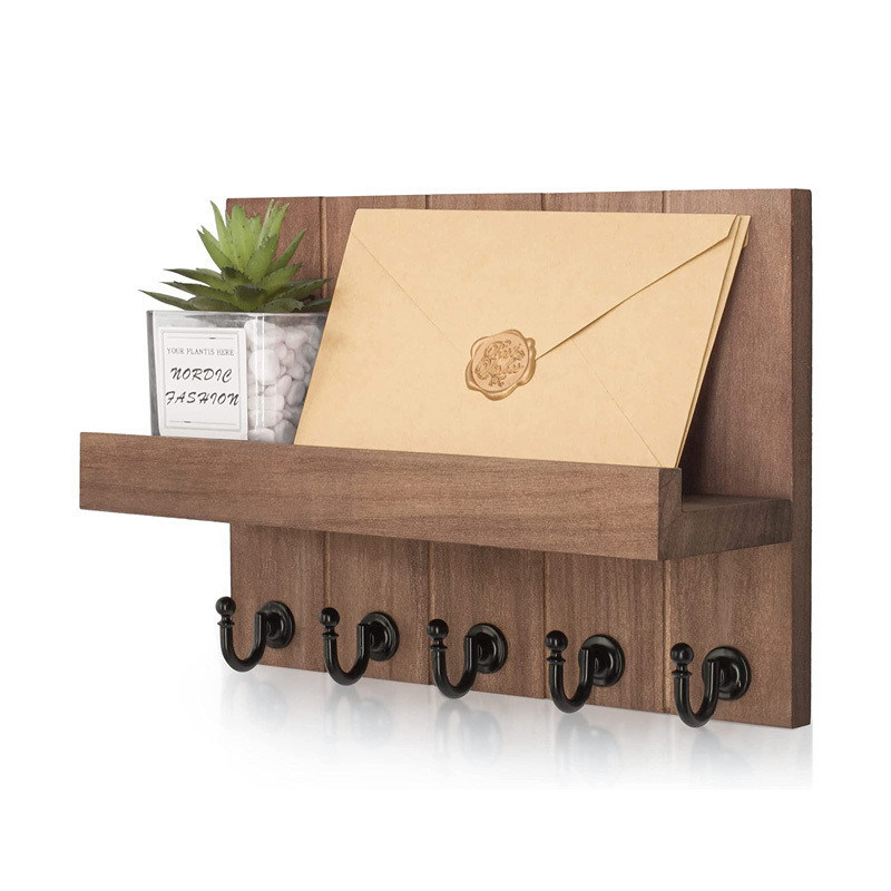 Holzschlüsselhalter mit 4 Schlüsselhocken und Wandhalter