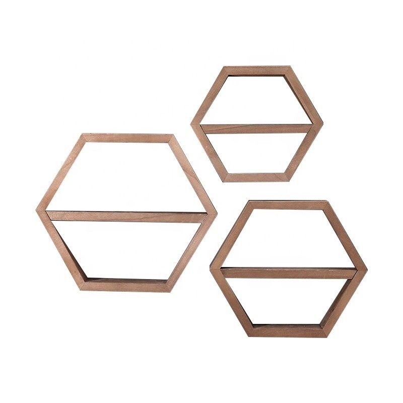 Geometrische Sechseckform Holz Wandregale für modernen einfachen Stil Büro-Organisator