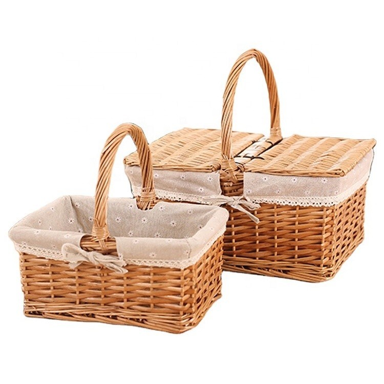 Rural Wind Handgewebter Würfel Wicker Garten Picknick Lagerkörbe mit Griff 30x20x15cm