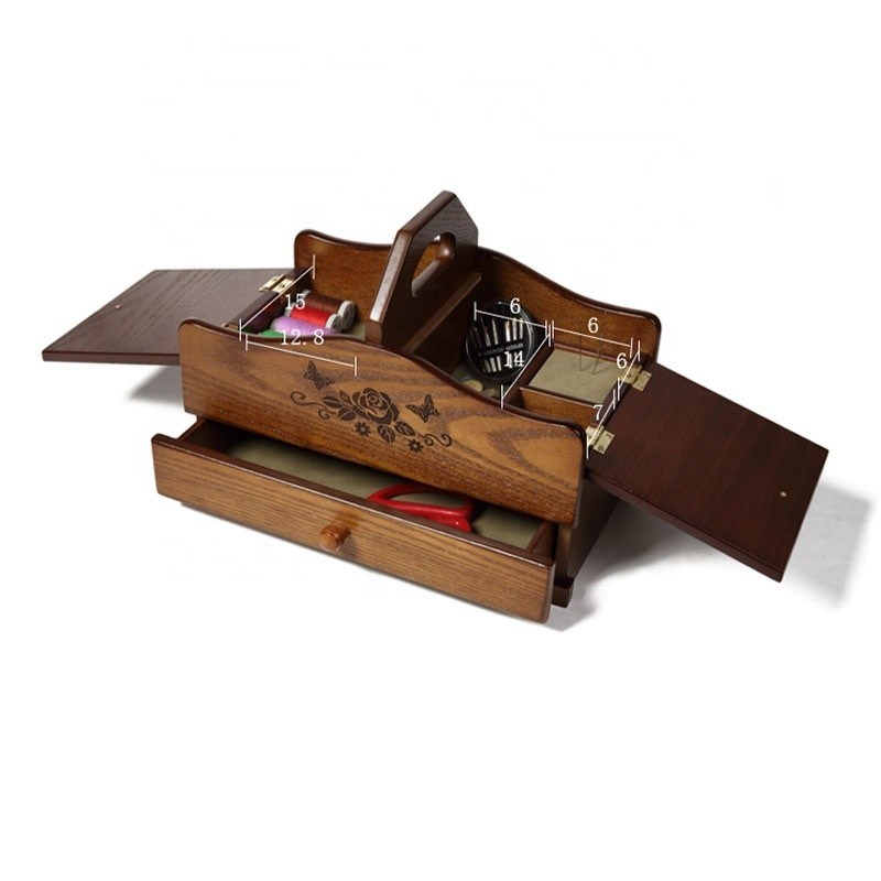 Bequeme, geschichtete Nähbox aus Holz mit modernem Falten und einfacher Organisation