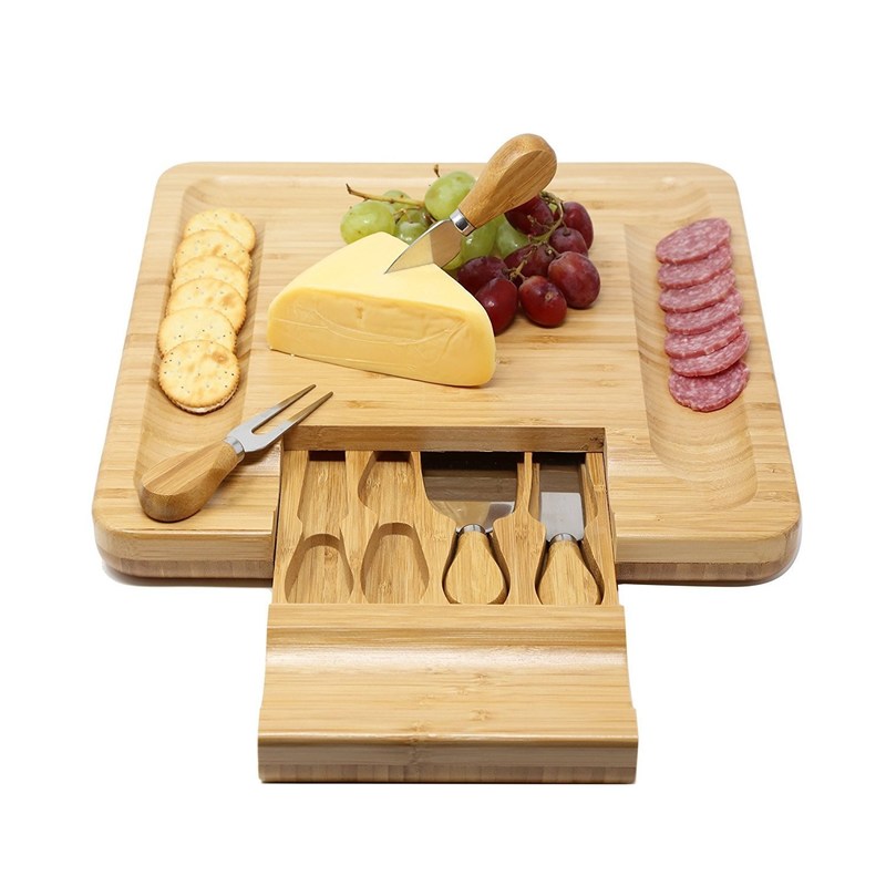 All-Season-Bamboo-Serving Tray mit Käsebrett und individuell angepasstes Logo akzeptables Messer-Set