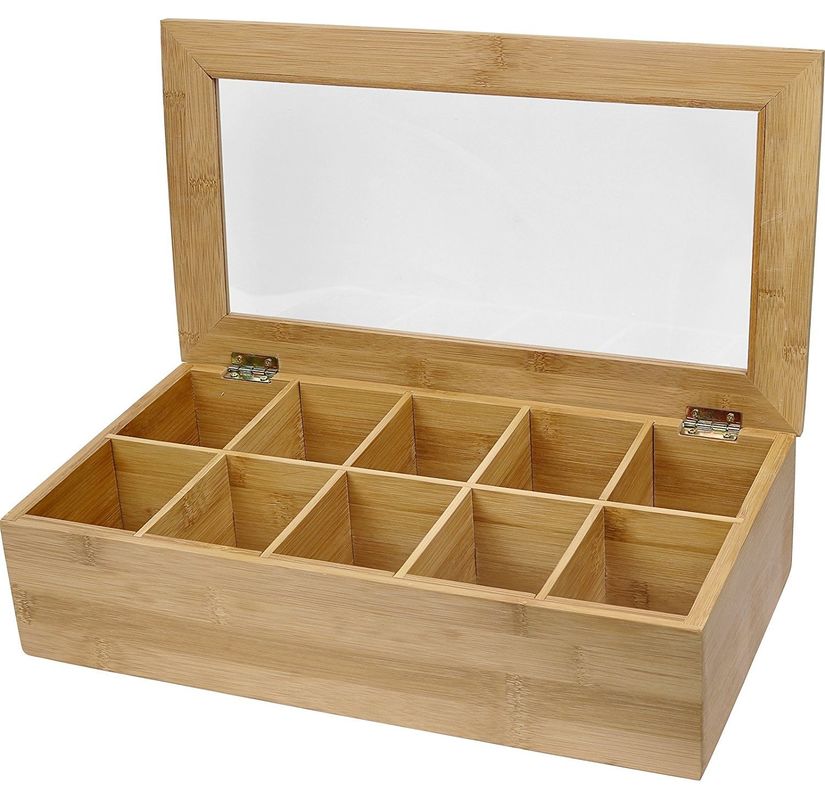 Klares Deckel Holztee-Box maßgeschneiderte Gestaltung 14,5 x 3,5 x 7,9 Zoll Druck Laser-Gravur