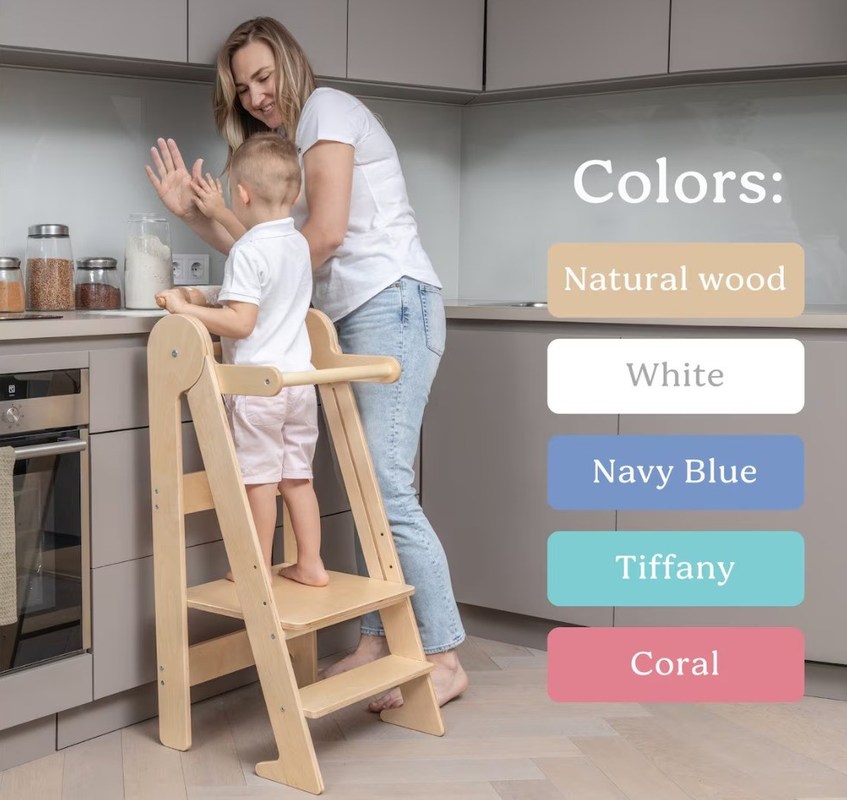 Drucken von verbrannten Küchenhocker für Kleinkinder mit 3 einstellbaren Höhenklappungen Ja