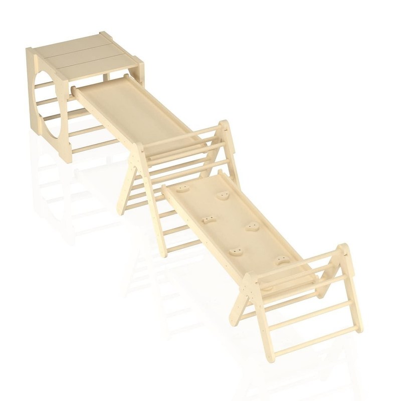 5 in 1 Dreieckskletter-Spielzeug Holz Kleinkind Klettergymnasium mit Rampe und Rutsche