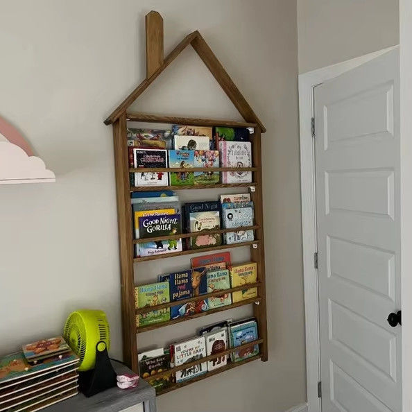202406 Kinderbuchregal Holzwand Montessori Massivholz Kinderzimmer Wandregal