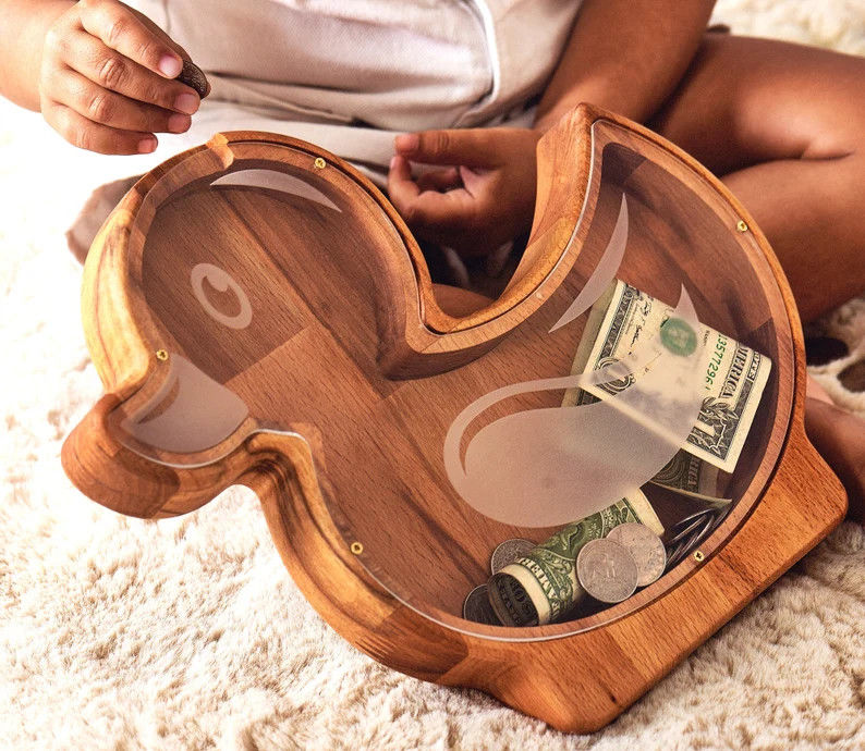 Pinienholz Tier Piggy Bank für Kinder Holz einfache Farbe Drachenform Bank Geldkästen