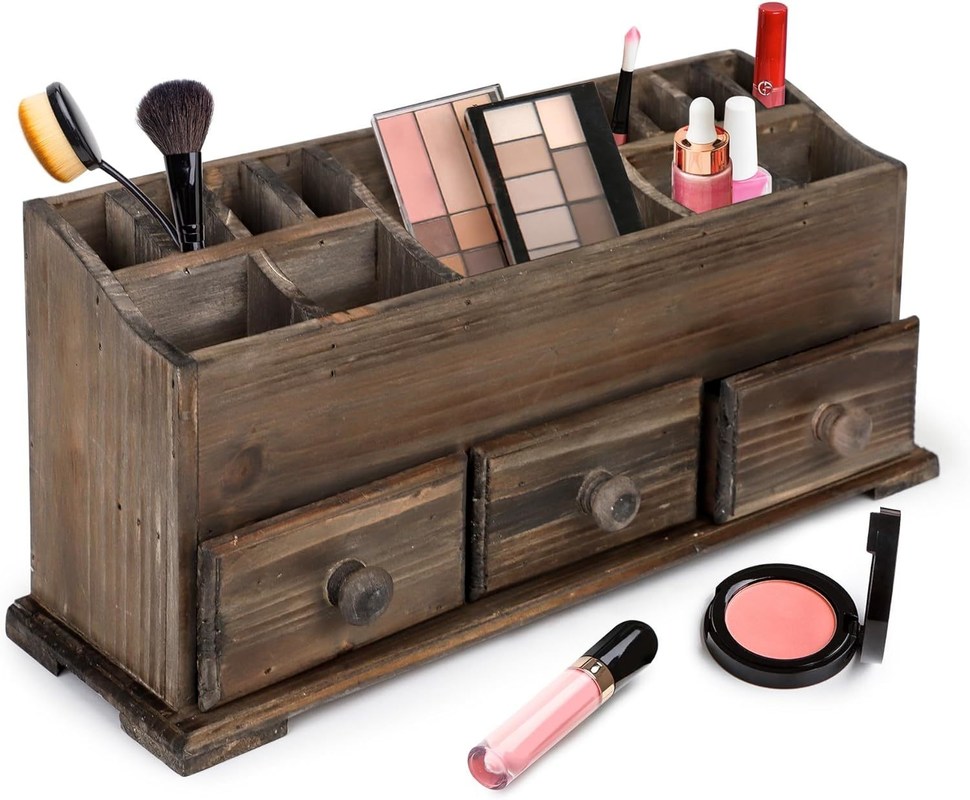 Personalisierte Logo Rustika Vanity Organisator für Kosmetik Make-up und Badezimmerzubehör