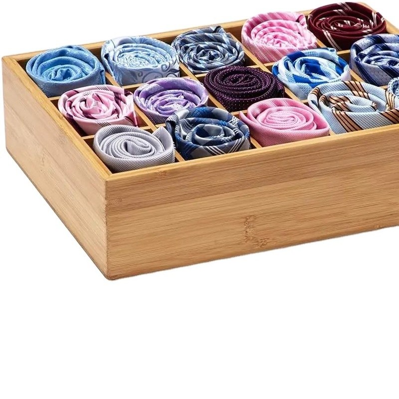 15 Abteilung Bambus-Speicher-Organisator für Gürtel Krawatten-BH Unterhosen Socken Schmuck