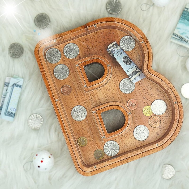 Holz Alfabet Acryl Brief Geld-Box Druck verbrannt Großbuchstaben Piggy Banks für Kinder