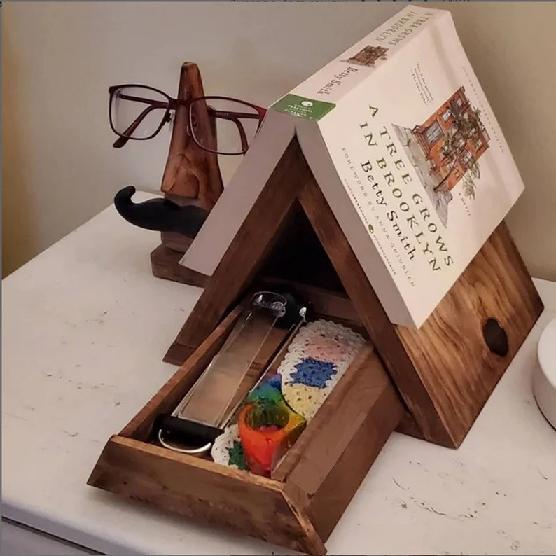 Quadratische Mini-Holzkiste Buchhalter für Schlafzimmer Holz Dreieck Buch Ruhe Nachtstand