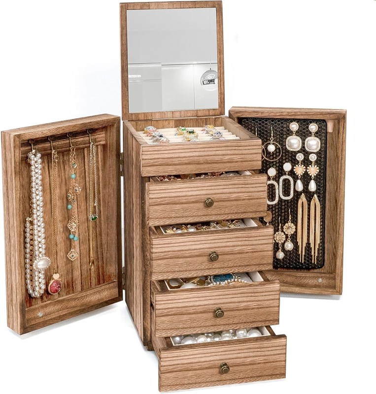Große 5-Schicht Schmuck-Organisator-Box für Ringe Ohrringe Halsketten Vintage-Stil