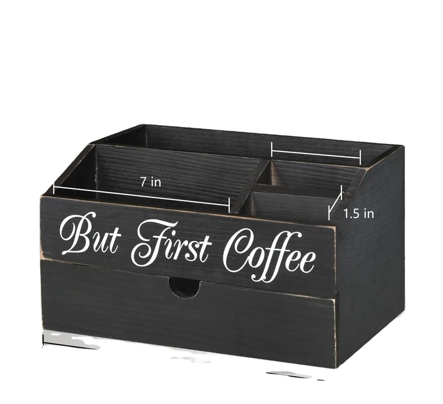 Holz-Countertop-Kaffee-Bar-Tee-Taschen-Organisator mit Schublade und Lagerbestand