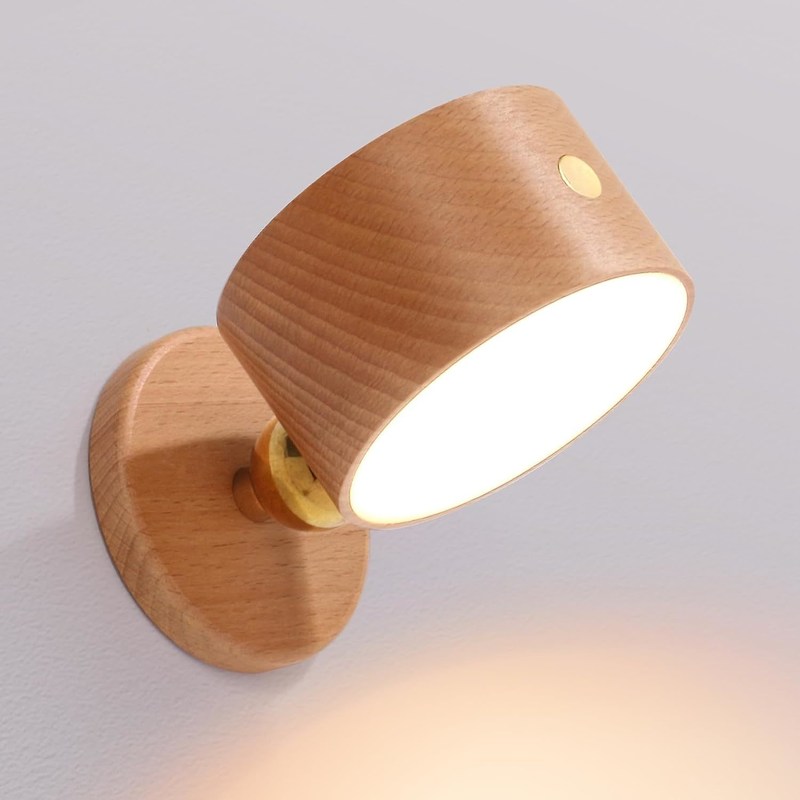 Wandlampen LED 360-Rotations-Dimmung Wiederaufladbare kabellose Batteriebetriebene Holzlampe