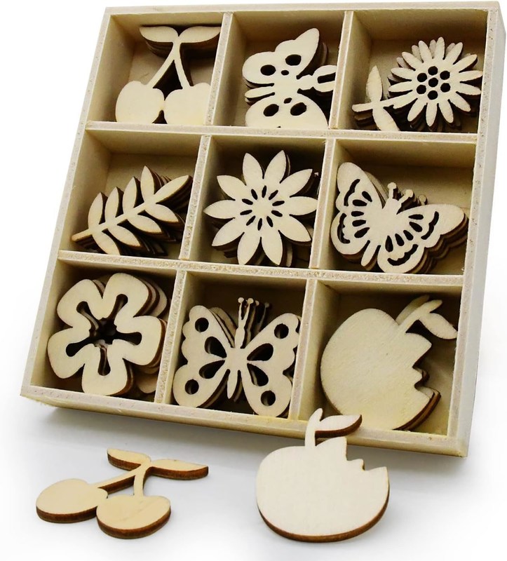 Holzverzierungen Lasergeschnittener Blätter Scheiben in Blumenthemen für Naturdekor 45 Stück