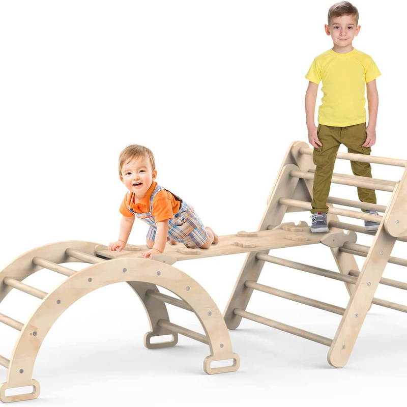 Indoor Kids Play Gym Klettern Dreiecksleiter mit Rampe Set aus 3 Holz-Sicherheitsspielzeug