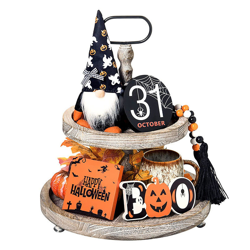 Umweltschonende Halloween-Dekorationen Kinder Hocus Pocus Stufen-Tray-Dekorations-Set aus 3 Holz